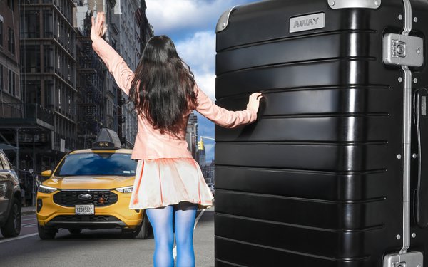 Smash Design's giant prop Away suitcase sculpture on the streets of SoHo