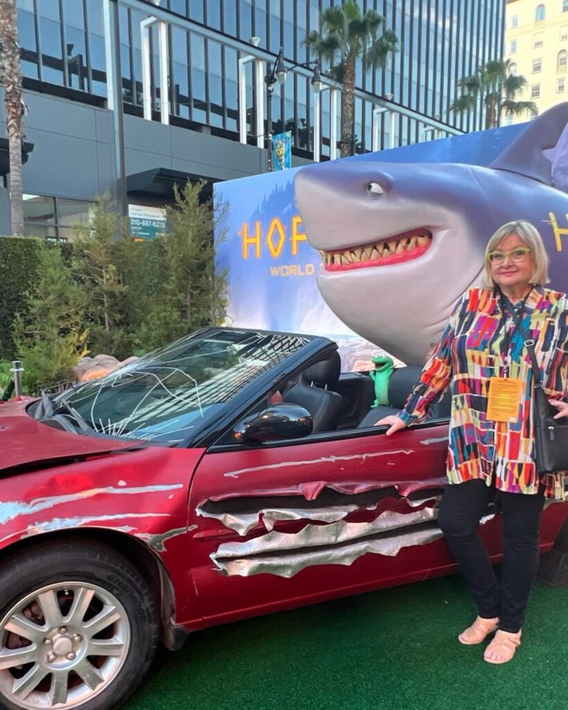 Smash Design's foam sculpture of Diane Shark attends the Hoppers world premiere event in Los Angeles, creating an experiential marketing triumph.
