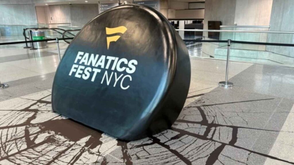 A giant hockey puck, one of the huge foam sculptures created by Smash Design for Fanatics Fest NYC